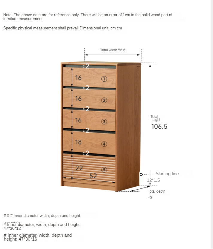 Cherry, Ash Solid Wood Medieval Style Drawer Cabinet.