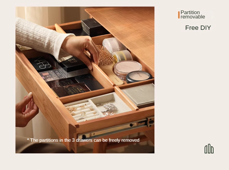 Cherry Solid Wood Vanity Table Nordic Makeup Mirror.