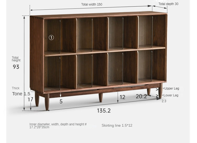 Black Walnut, Oak Solid Wood Bookcase Modern Storage Cabinet.