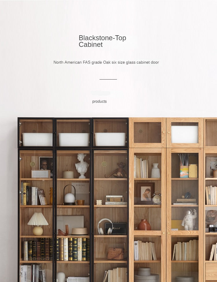 Oak, Cherry, Black Walnut Solid Wood Top Cabinet Combination Bookcase