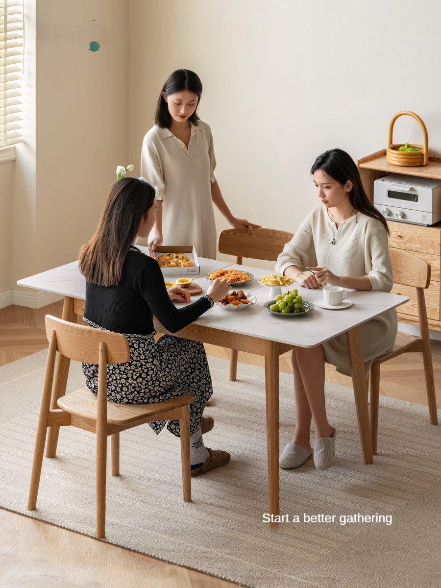 Oak Solid Wood Folding Dining Table Rock Slab Surface