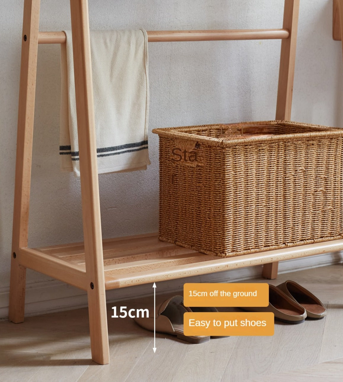 European Beech Solid Wood Clothes Rack Floor-Standing Coat Rack