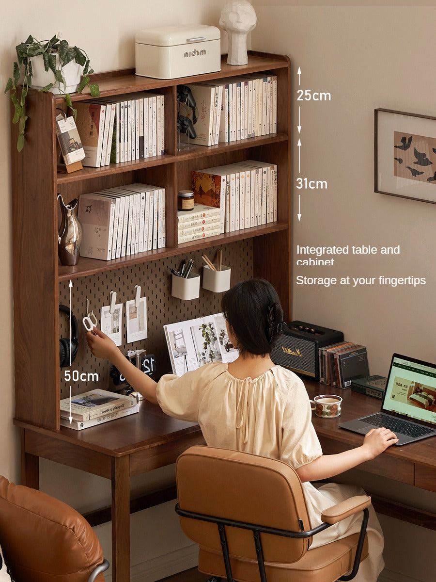 Oak Solid Wood Corner Desk Bookshelf