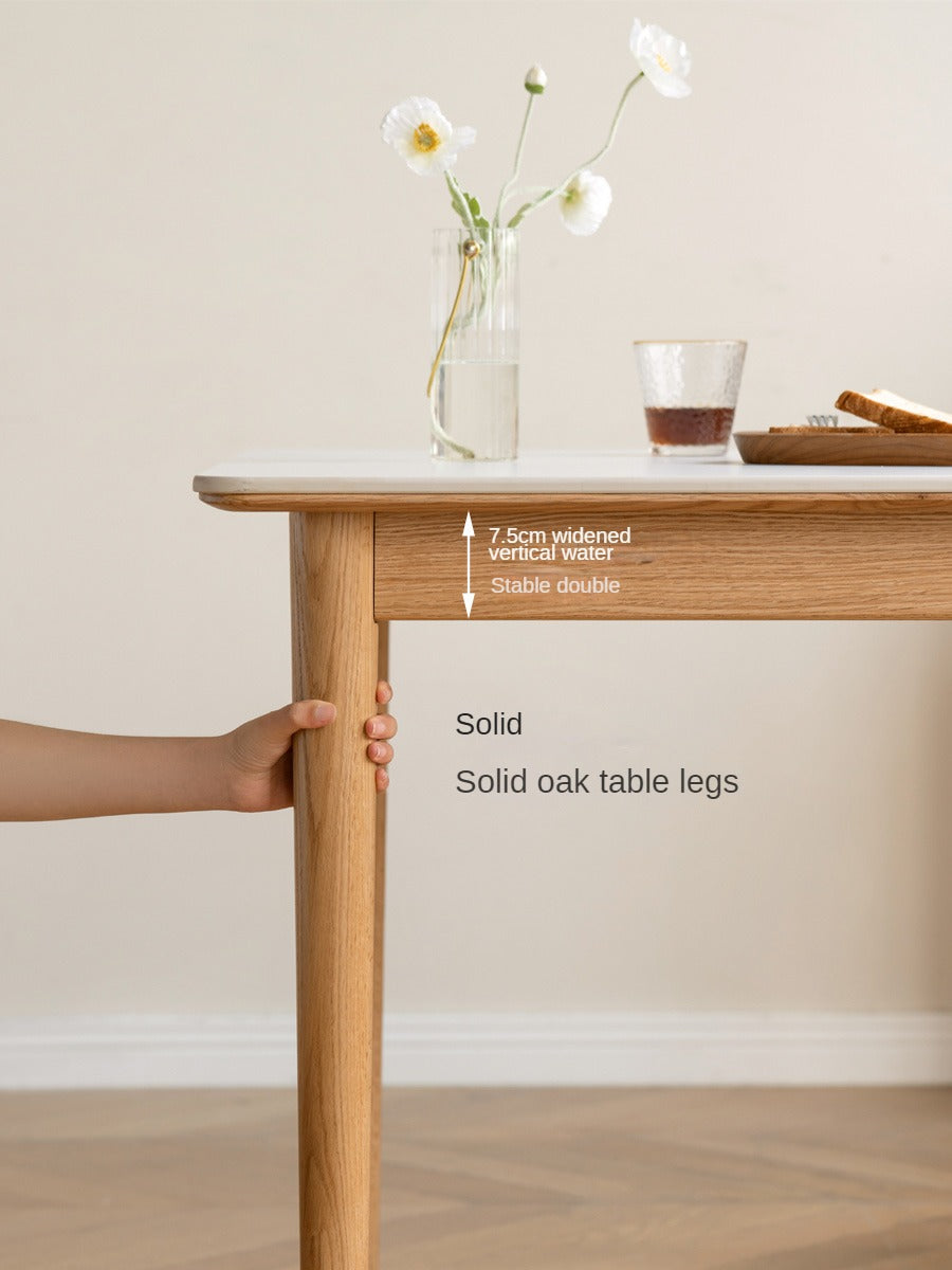 Oak, Beech Solid Wood Dining Table With Rock Slab Surface