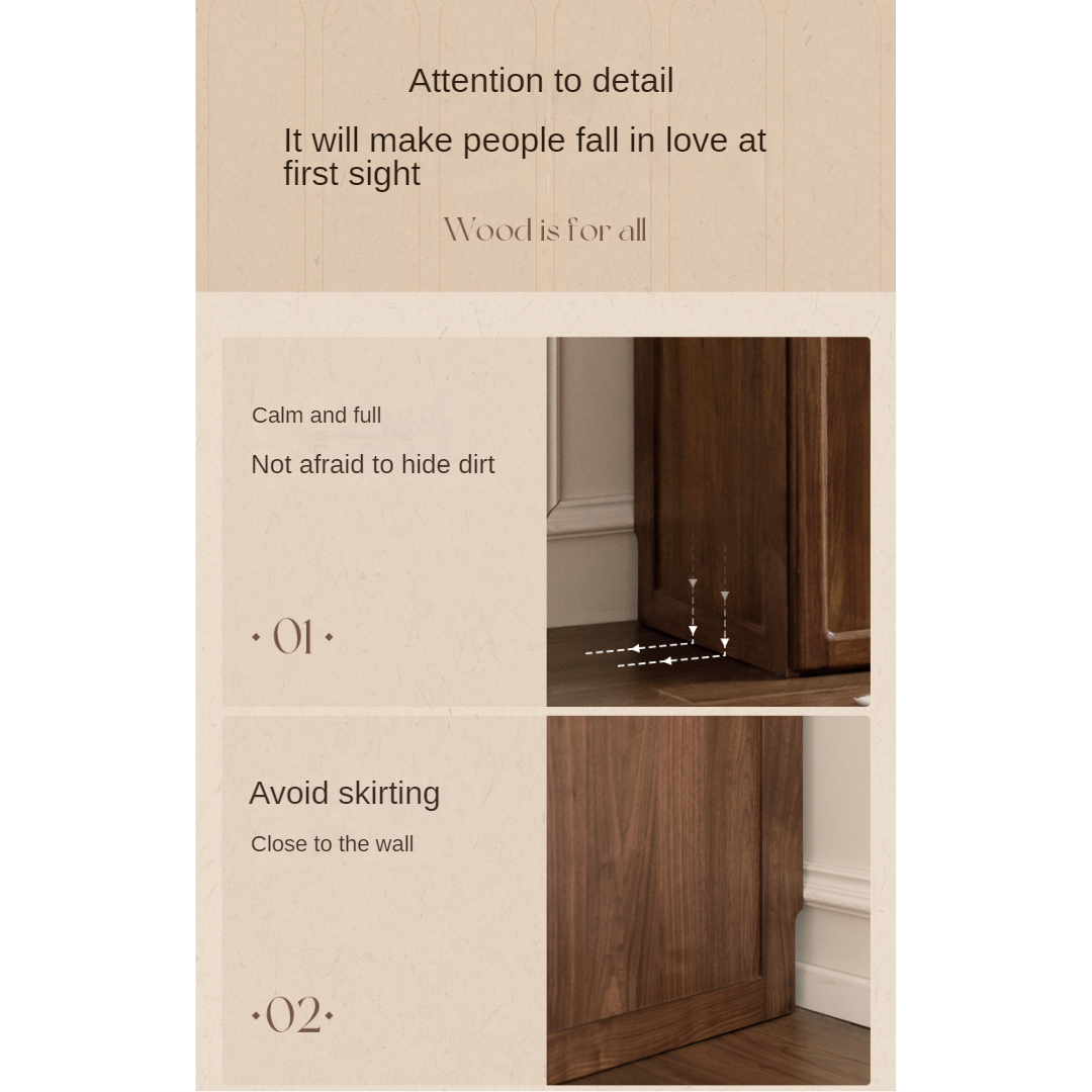 Black Walnut Solid Wood French Retro Wardrobe.