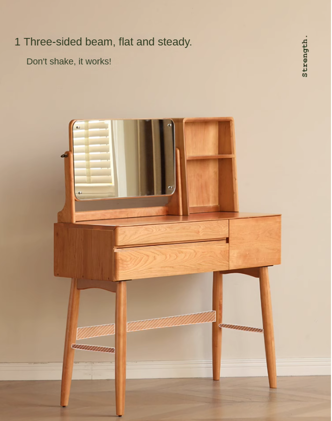 Cherry Solid Wood Vanity Table Nordic Makeup Mirror.