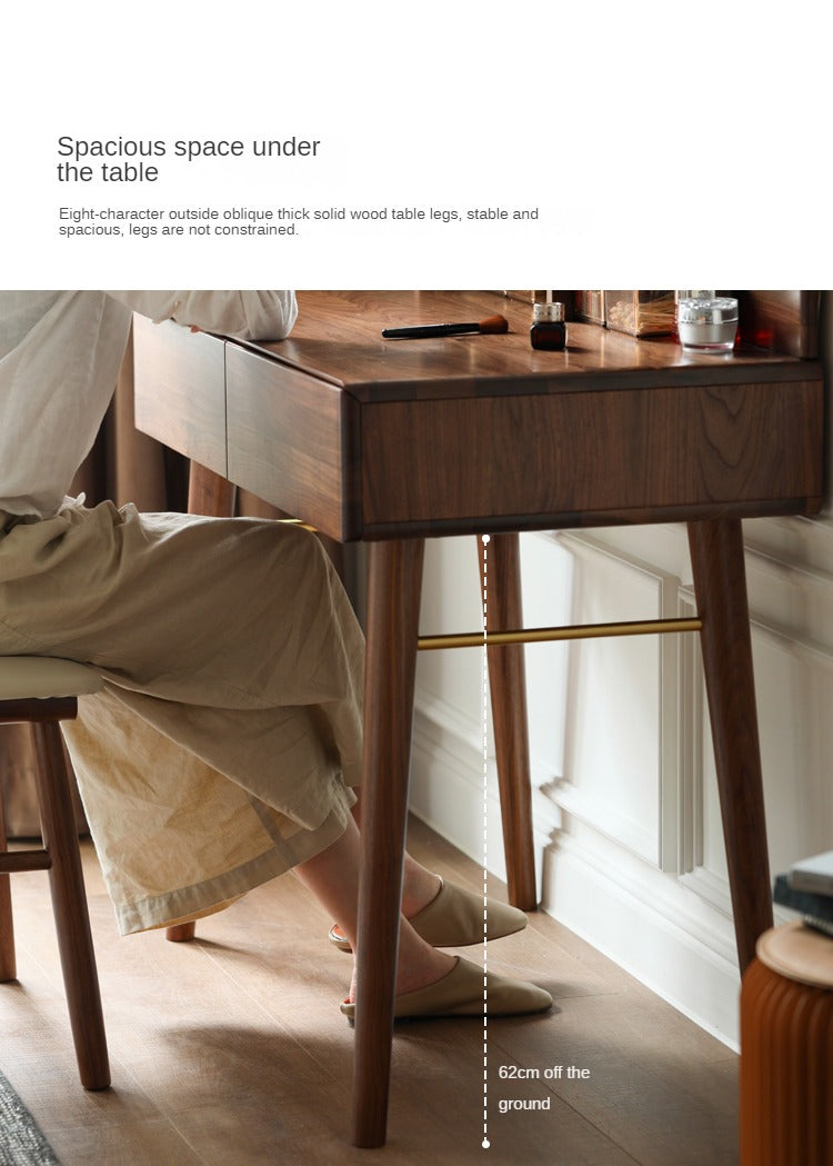 Black Walnut, Sandalwood Solid Wood Moon Makeup Mirror Vanity Table.