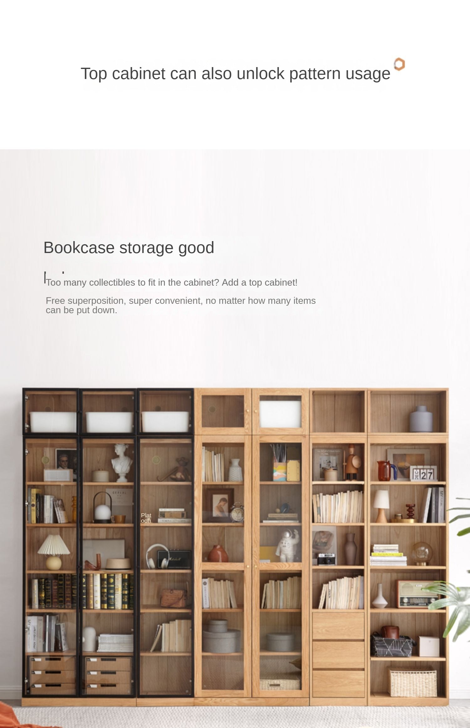 Oak, Cherry, Black Walnut Solid Wood Top Cabinet Combination Bookcase