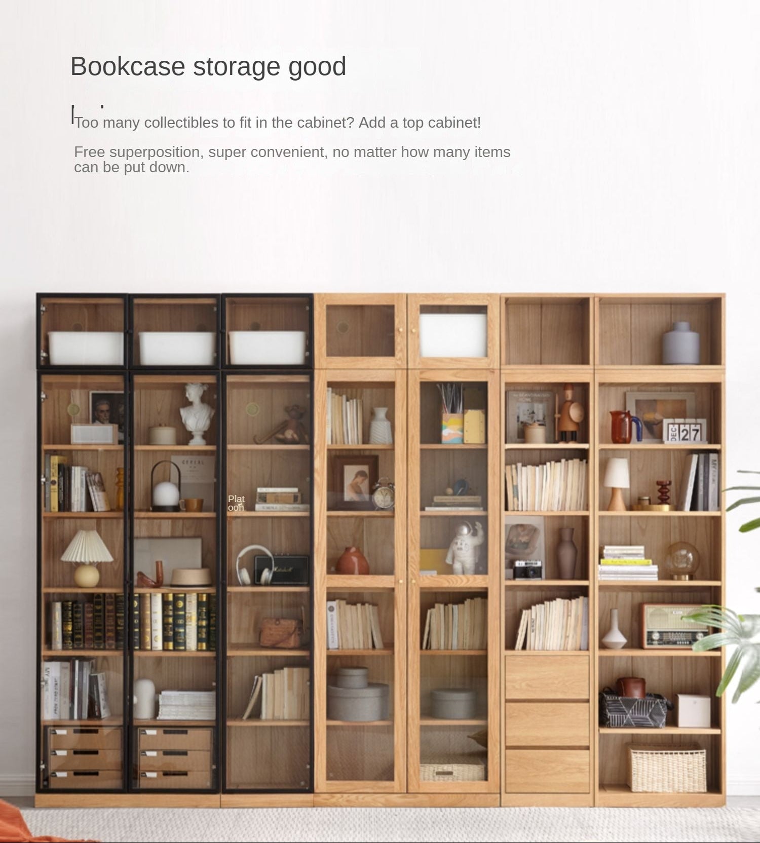 Oak, Cherry, Black Walnut Solid Wood Top Cabinet Combination Bookcase