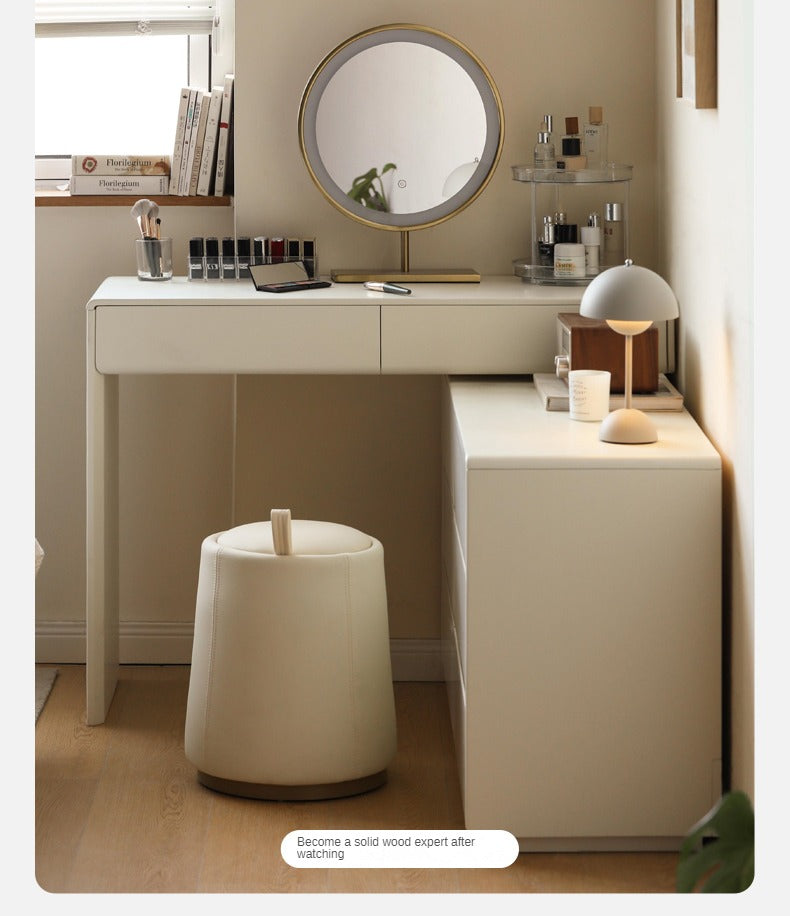 Poplar Solid Wood, Solid Rubberwood L-Shape Dressing Table