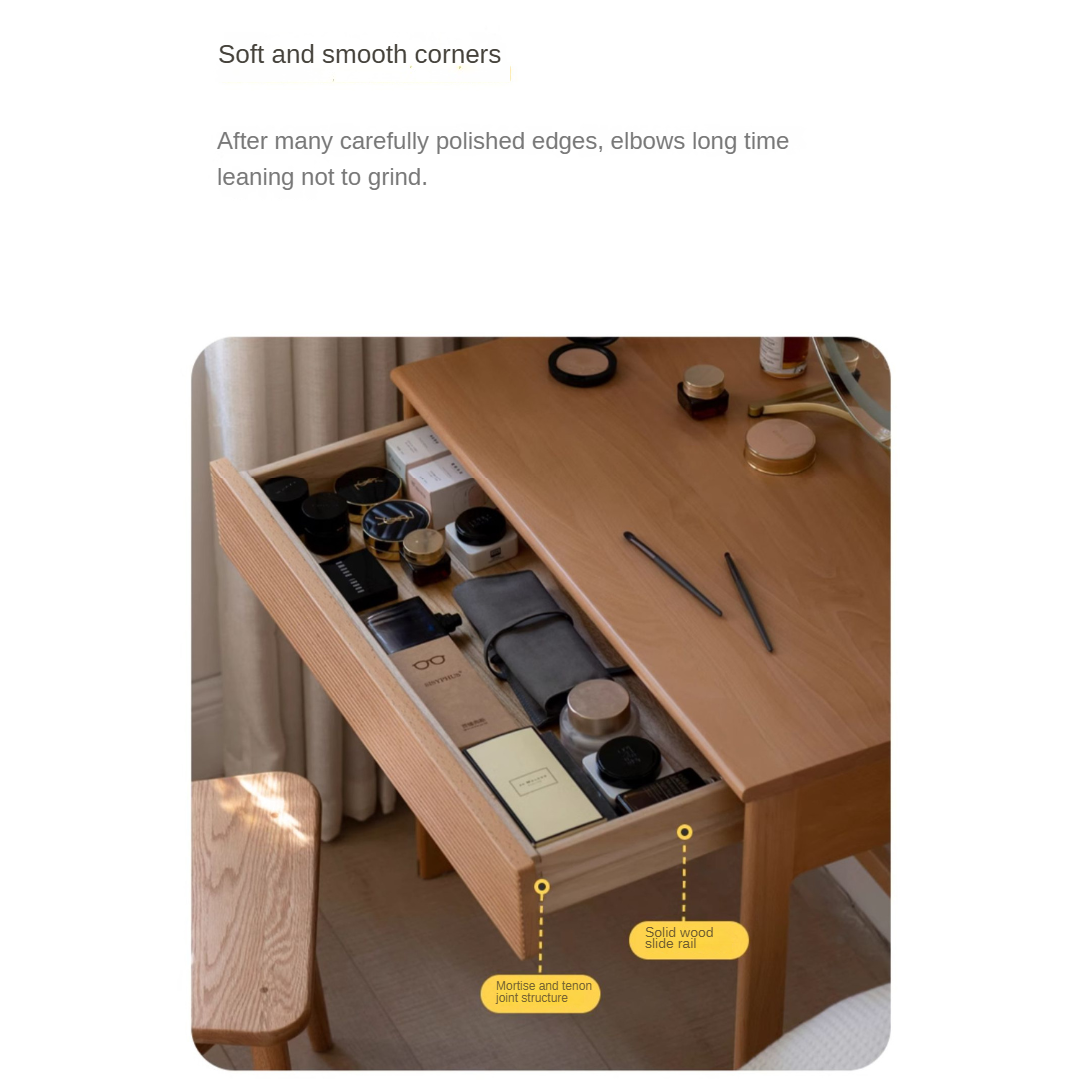 Beech Solid Wood Desk Nordic Nightstand.