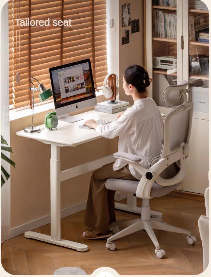 Solid Rubberwood White Cream Style Electric Lift Desk.