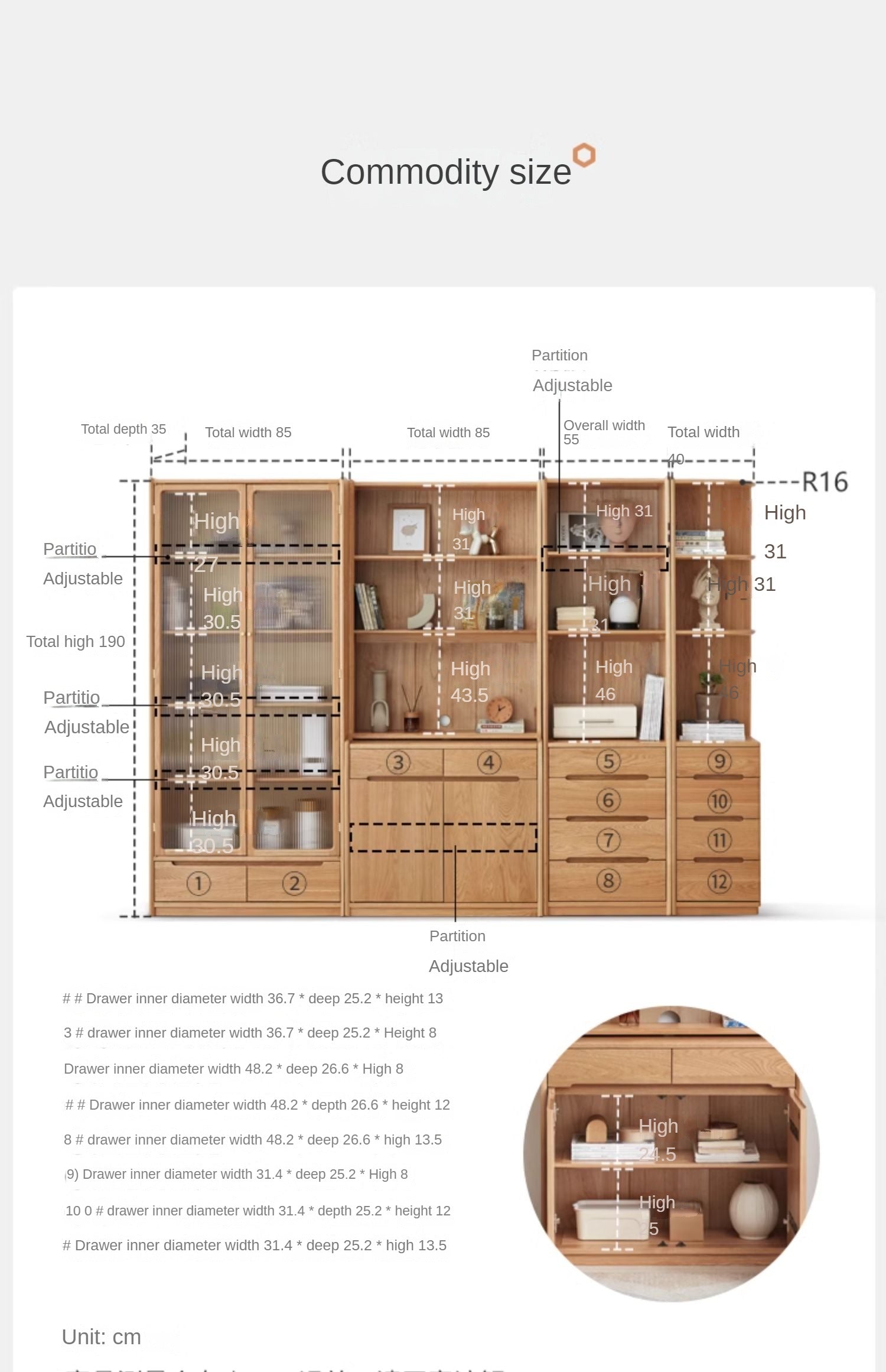Oak Solid Wood Bookcase Free Combination Floor-to-ceiling Bookshelf