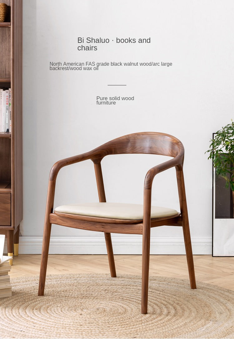 Black Walnut, Ash Solid Wood First Layer Cowhide Horn Chair