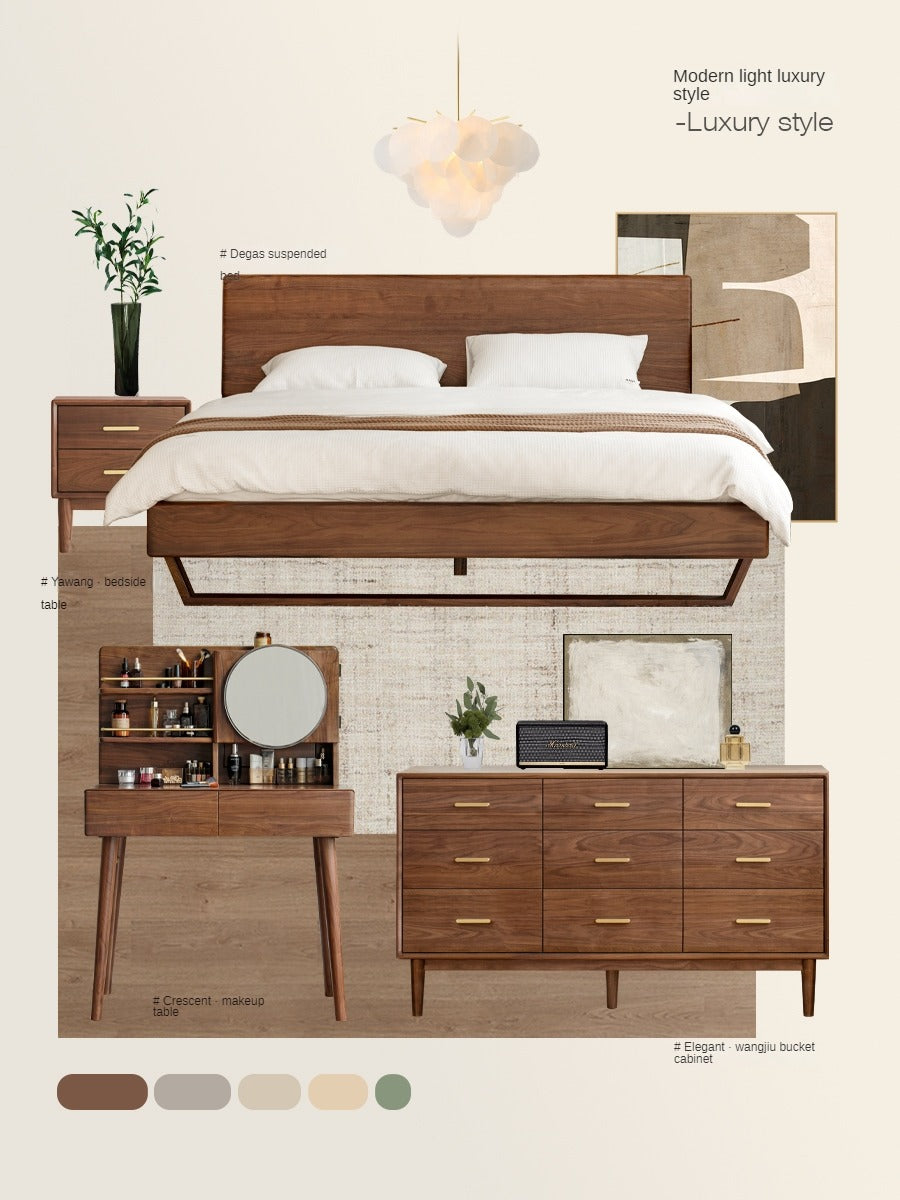 Black Walnut, Sandalwood Solid Wood Moon Makeup Mirror Vanity Table.