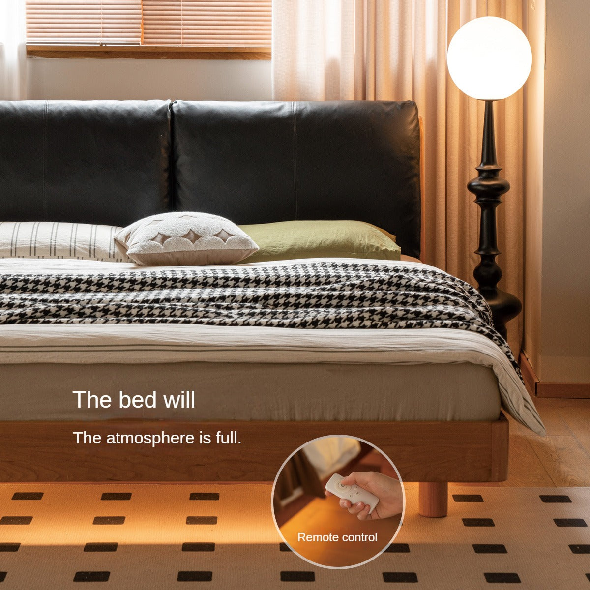 Cherry solid wood leather soft suspended bed