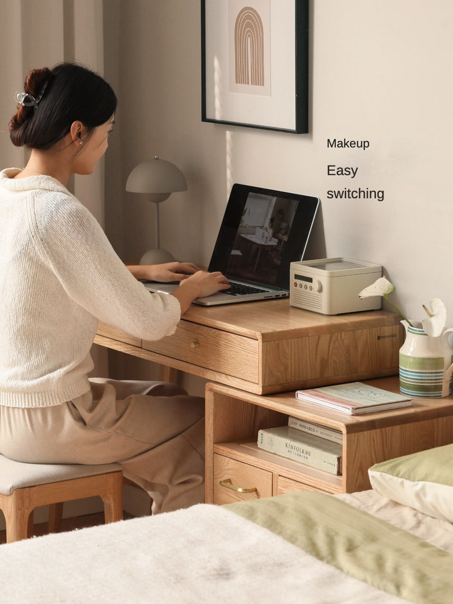 Oak Solid Wood Telescopic Vanity Table Cabinet.