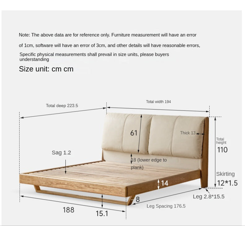 Oak, Ash Solid Wood Leather Soft Bed Italian Light Luxury.