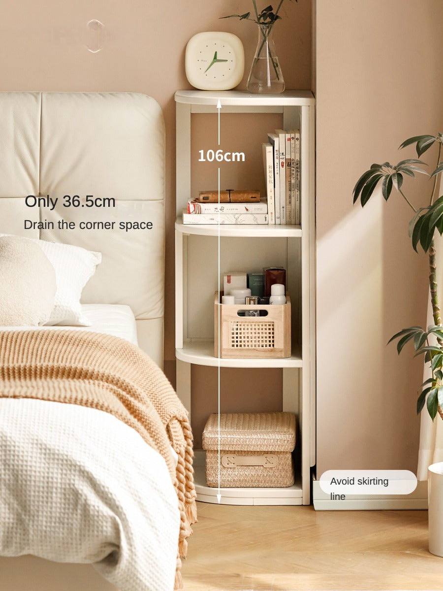 Poplar Solid Wood Corner Bookshelf, Floor-standing Storage Rack Cream Style