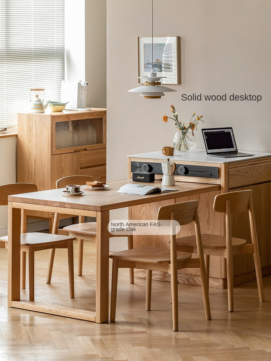 Oak Solid Wood Island + Table Integrated Retractable Rock Board