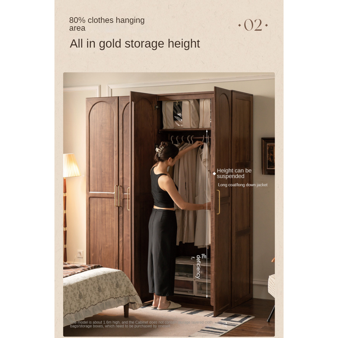 Black Walnut Solid Wood French Retro Wardrobe.