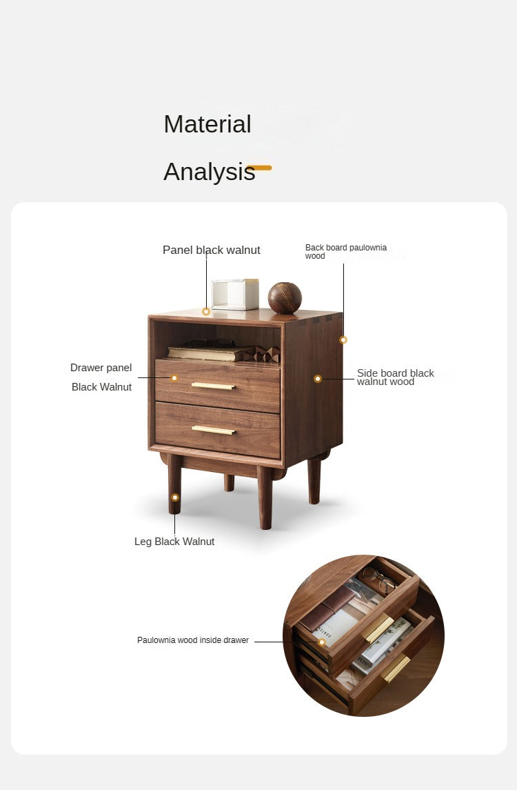 Black Walnut Solid Wood Nightstand.