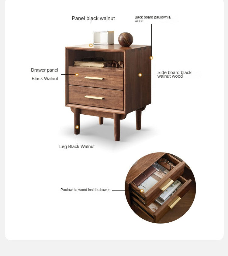 Black Walnut Solid Wood Nightstand.
