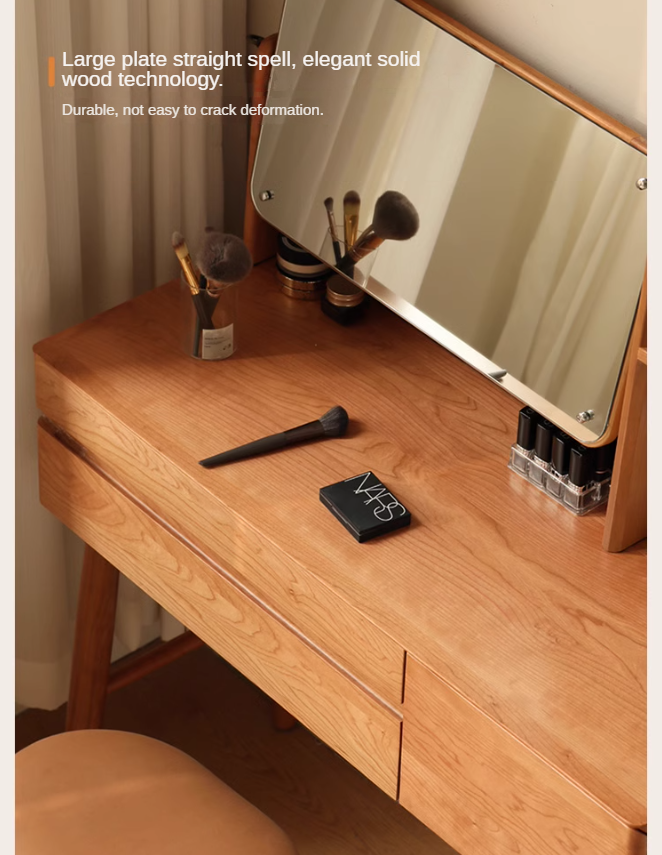 Cherry Solid Wood Vanity Table Nordic Makeup Mirror.