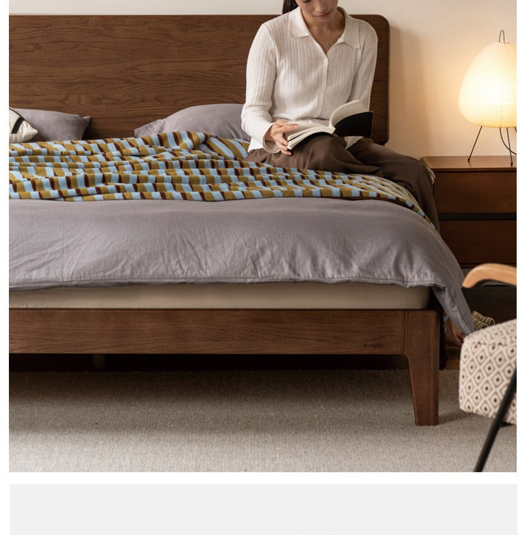 Oak Solid Wood High Back Large Bed