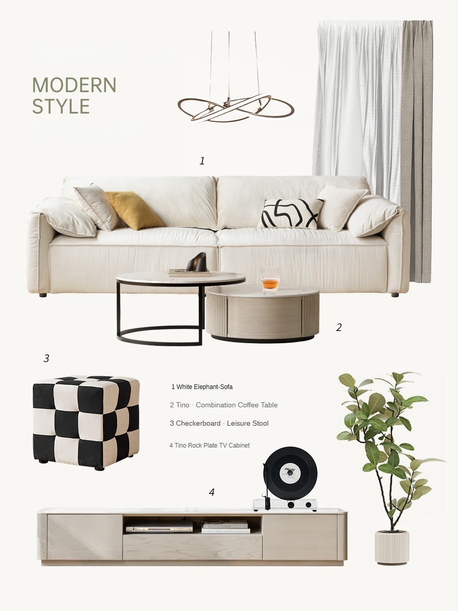 Fabric Straight Sofa Cream Style.