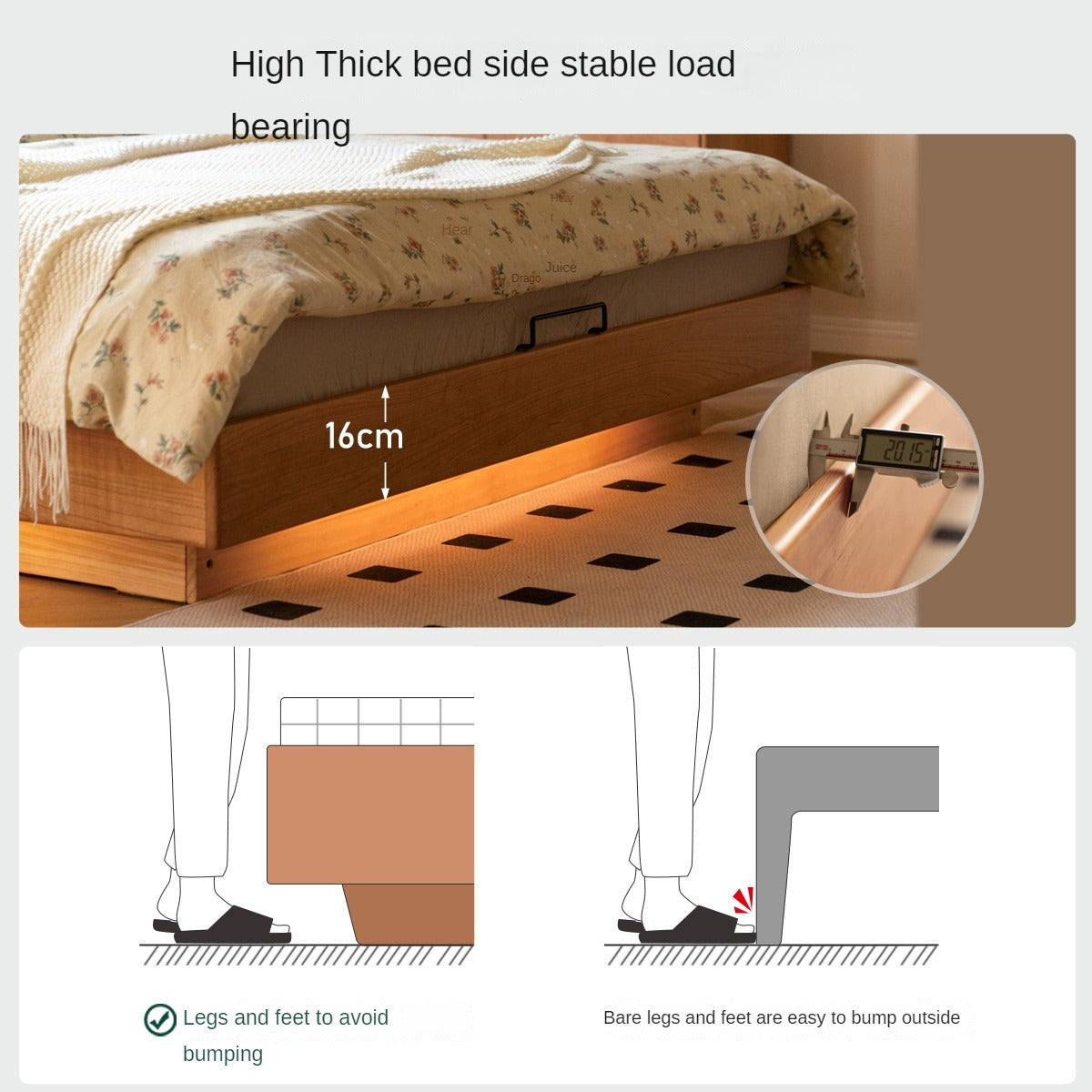 Cherry Solid Wood Box Bed Top Genuine Leather, Corduroy Suspended Bed