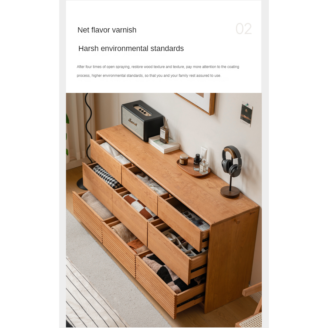 Cherry, Ash Solid Wood Medieval Style Drawer Cabinet.