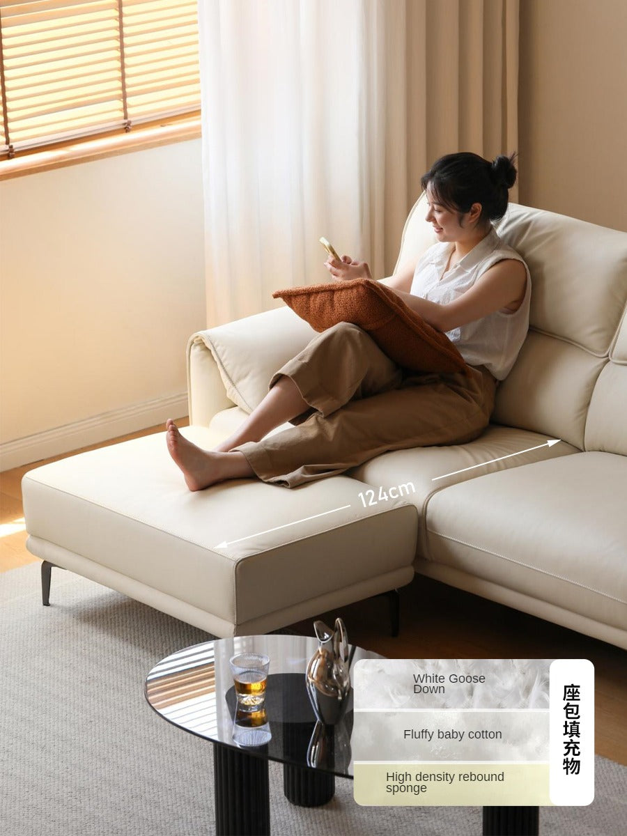 First Layer Cowhide Leather Goose Down Sofa.