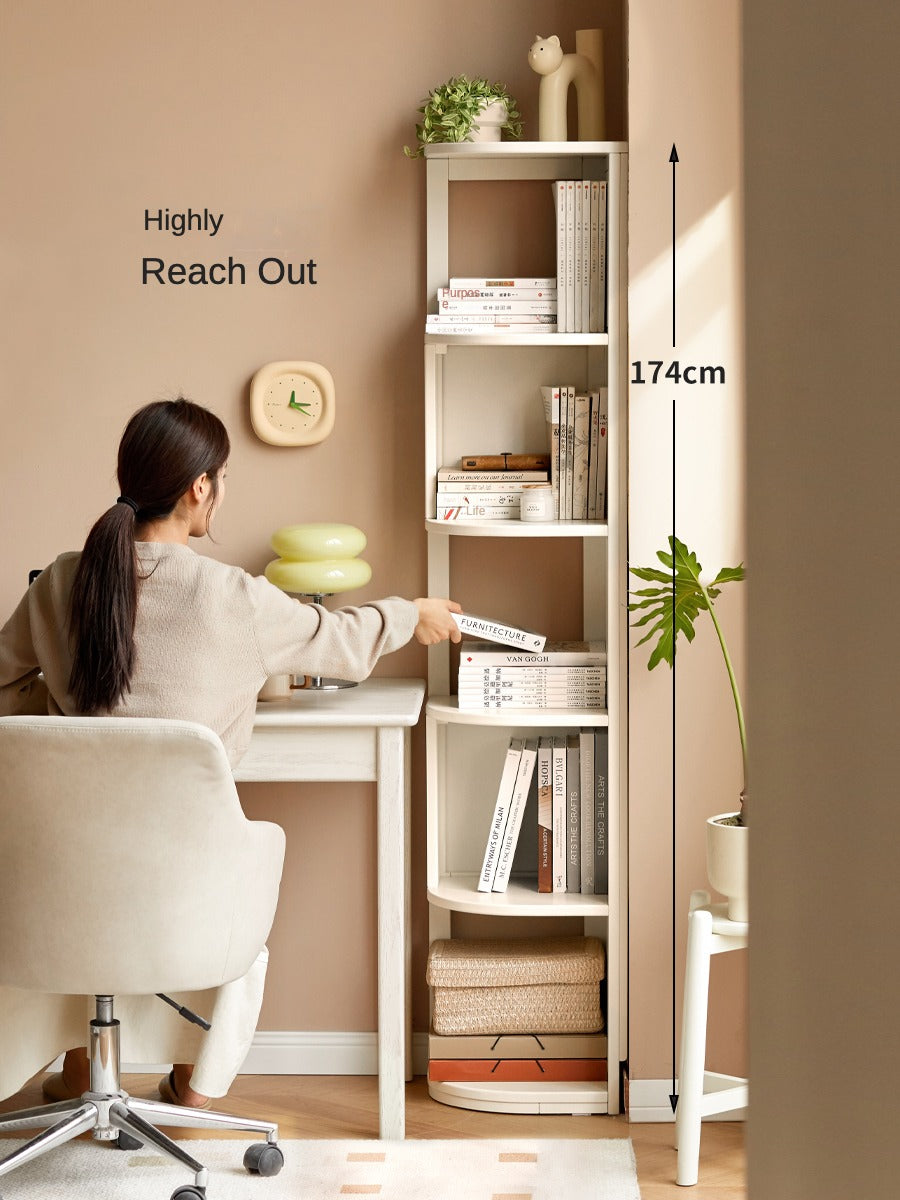 Tulipwood Solid Wood Corner Bookshelf, Floor-standing Storage Rack Cream Style