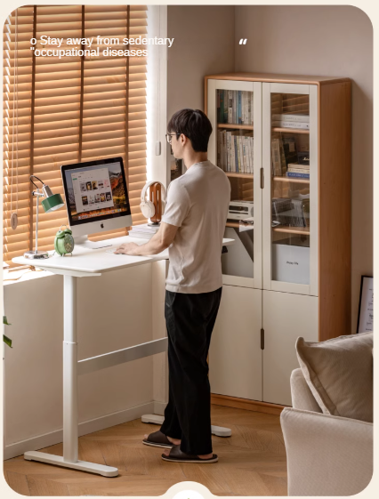 Solid Rubberwood White Cream Style Electric Lift Desk.