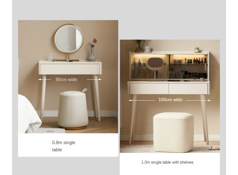 Poplar Solid Wood Telescopic DressingTable +LED Makeup Mirror.