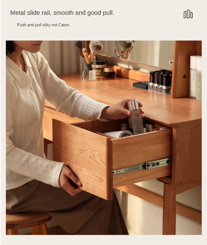 Cherry Solid Wood Dressing Table Nordic Makeup Mirror.