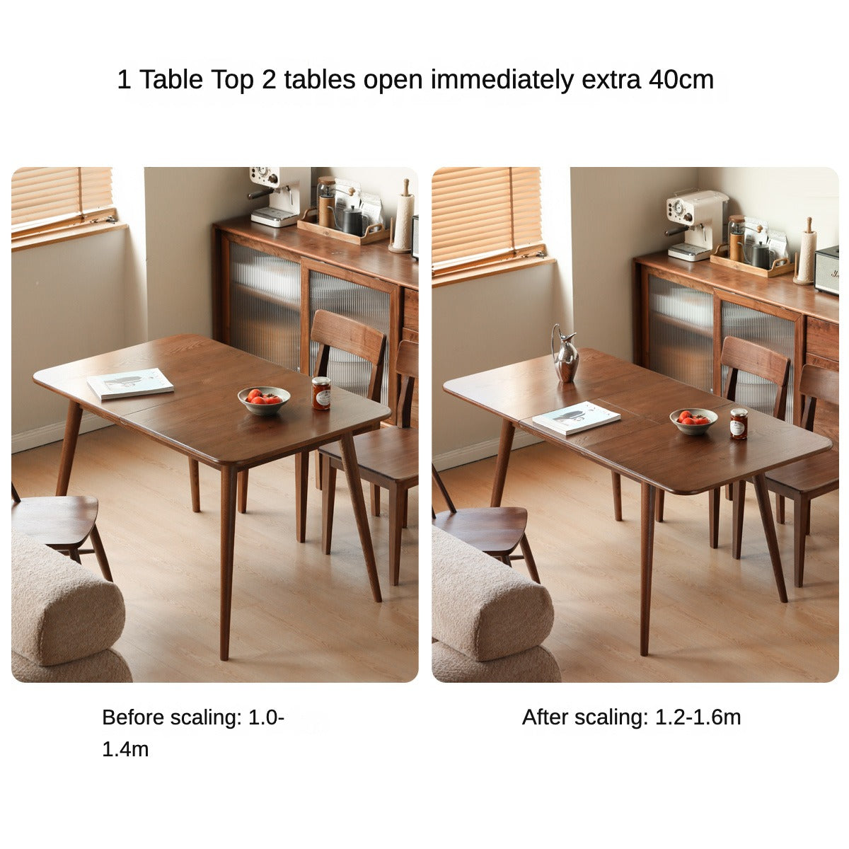 Oak Solid Wood Telescopic Folding Dining Table
