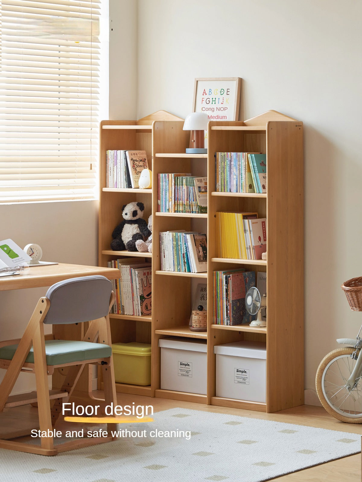 Beech Solid Wood Combination Bookshelf, Cabinet