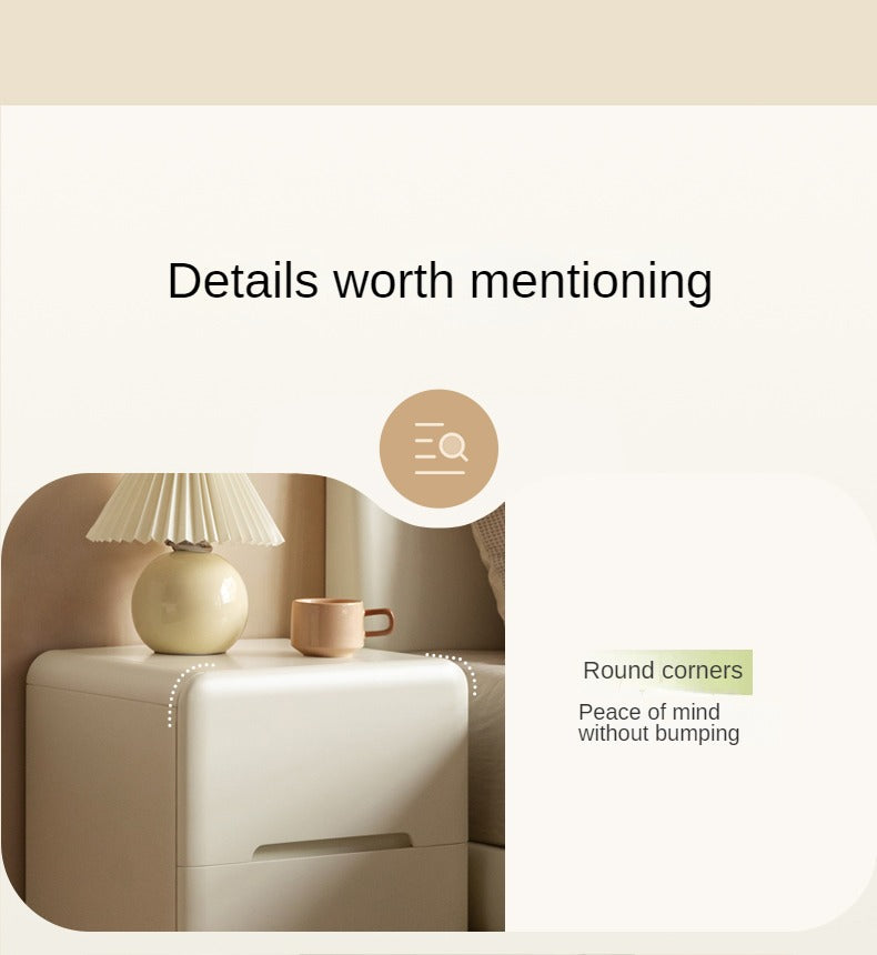 Tulipwood Solid Wood, Solid RubberWood Warm White Two-Drawer Nightstand.