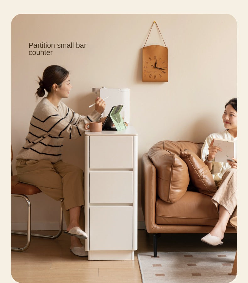 Poplar Solid Wood Partition Dining Cabinet, White Cream Rock Board