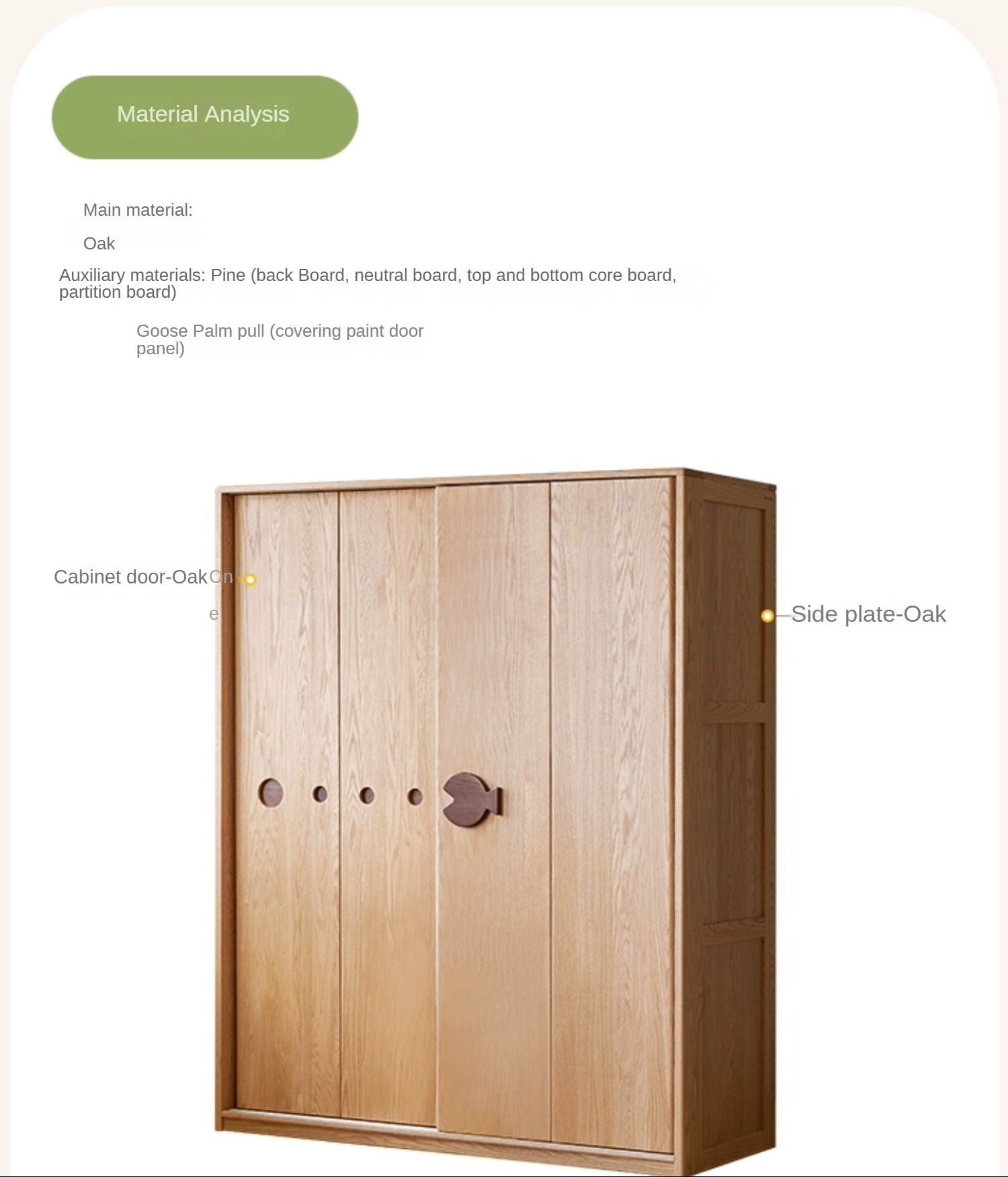 Oak Solid Wood Kids Sliding Door Wardrobe