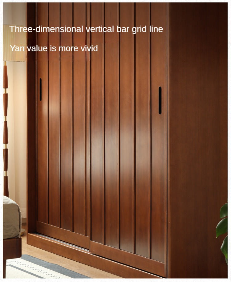 Poplar Solid Wood Wardrobe Retro Sliding Door Wardrobe.