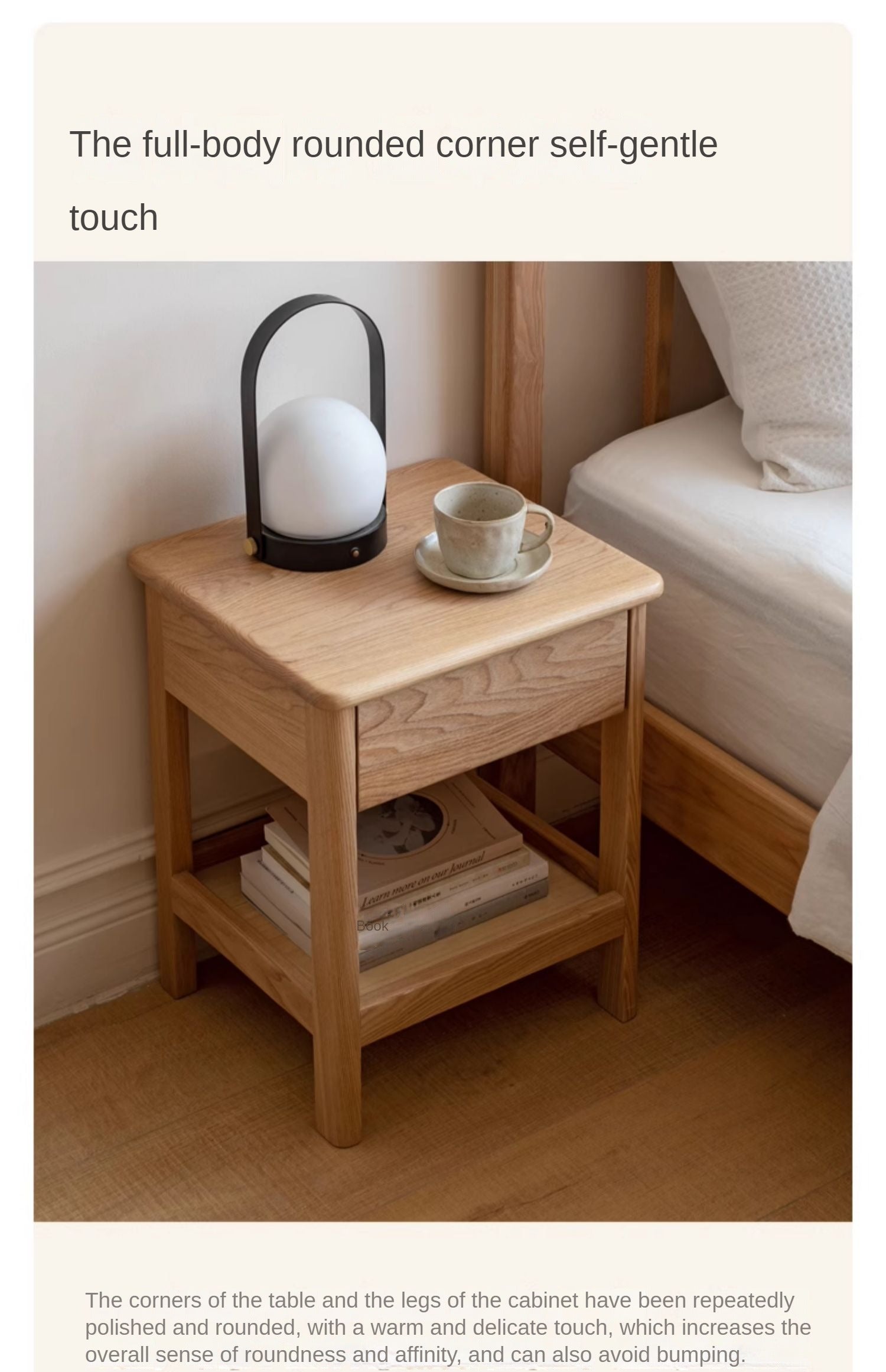 Ash Solid Wood Narrow Edge Nightstand