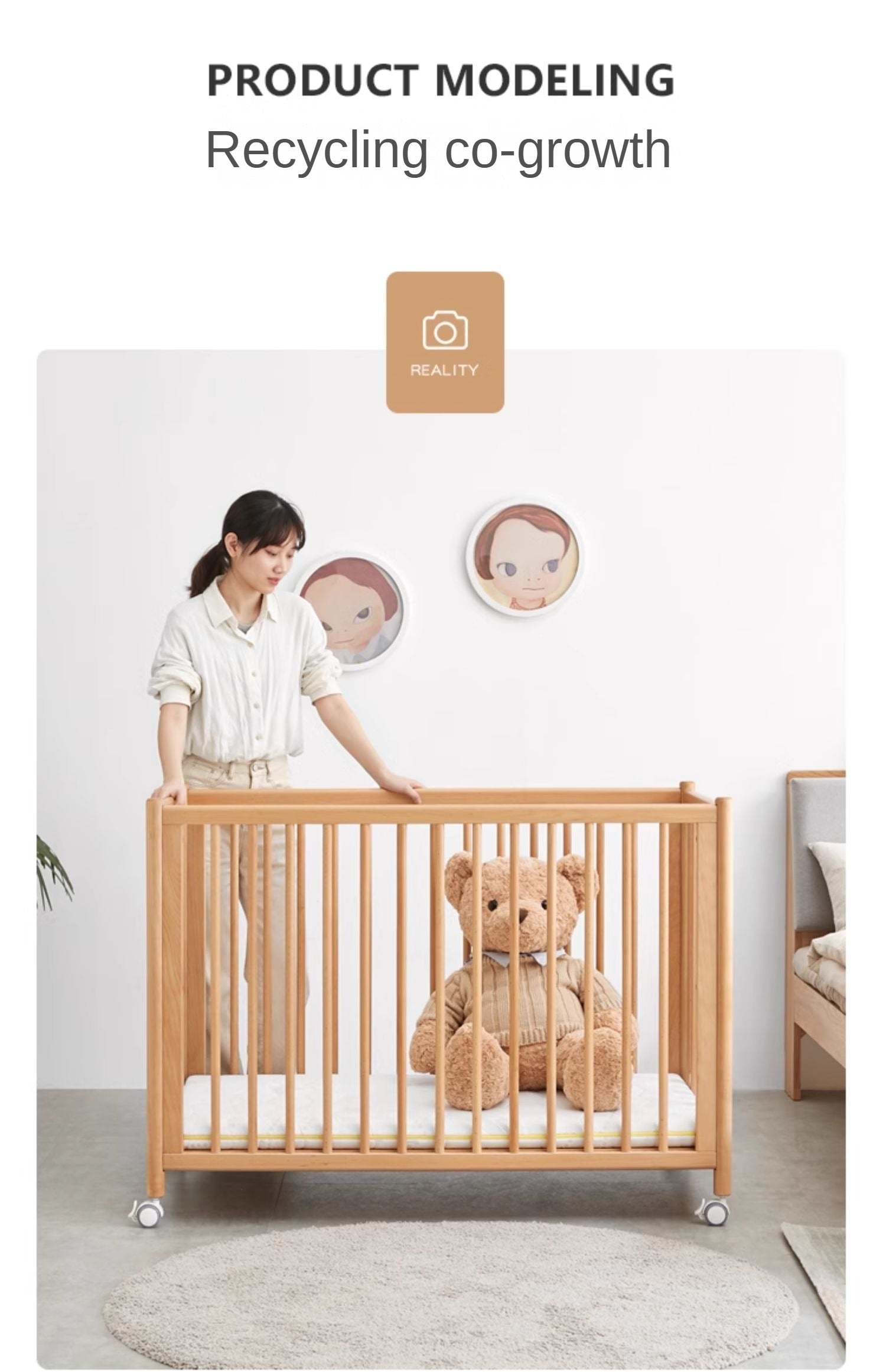 Beech Solid Wood Baby Mobile Bed
