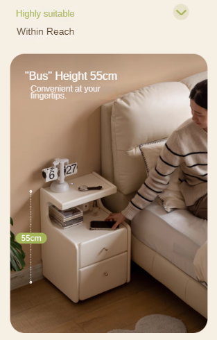 Solid RubberWood Movable Cream Style Nightstand With Light