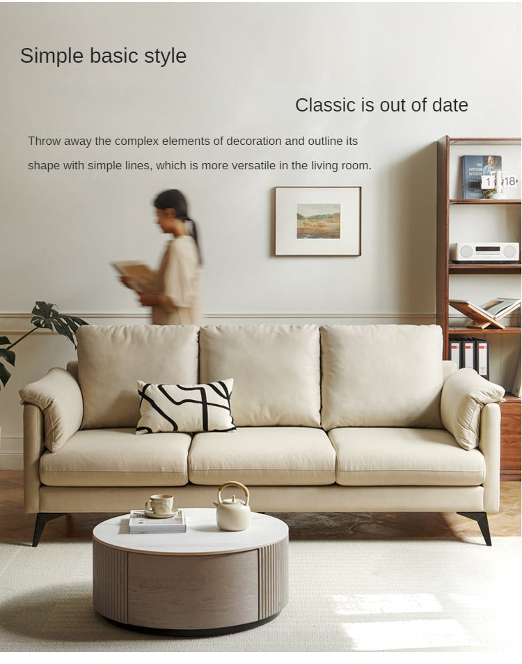 Fabric White Straight Cream Style Modern Sofa.
