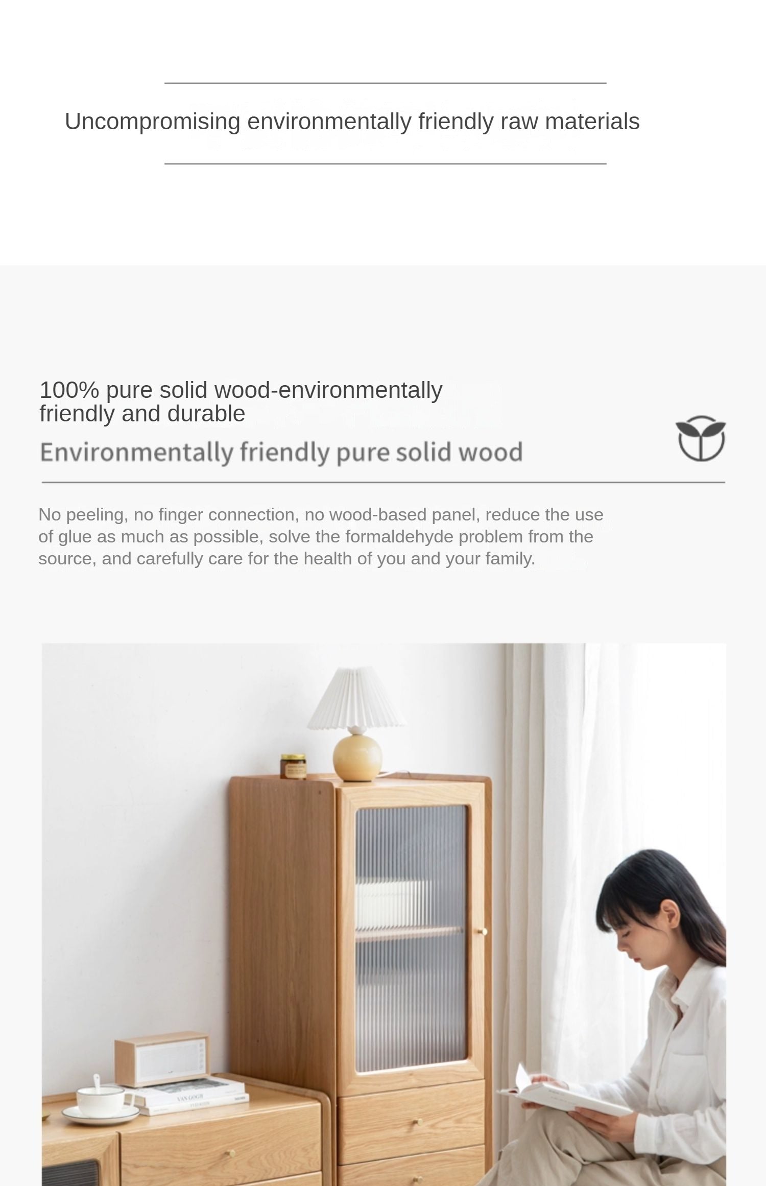 Ash Solid Wood Narrow Side Cabinet.