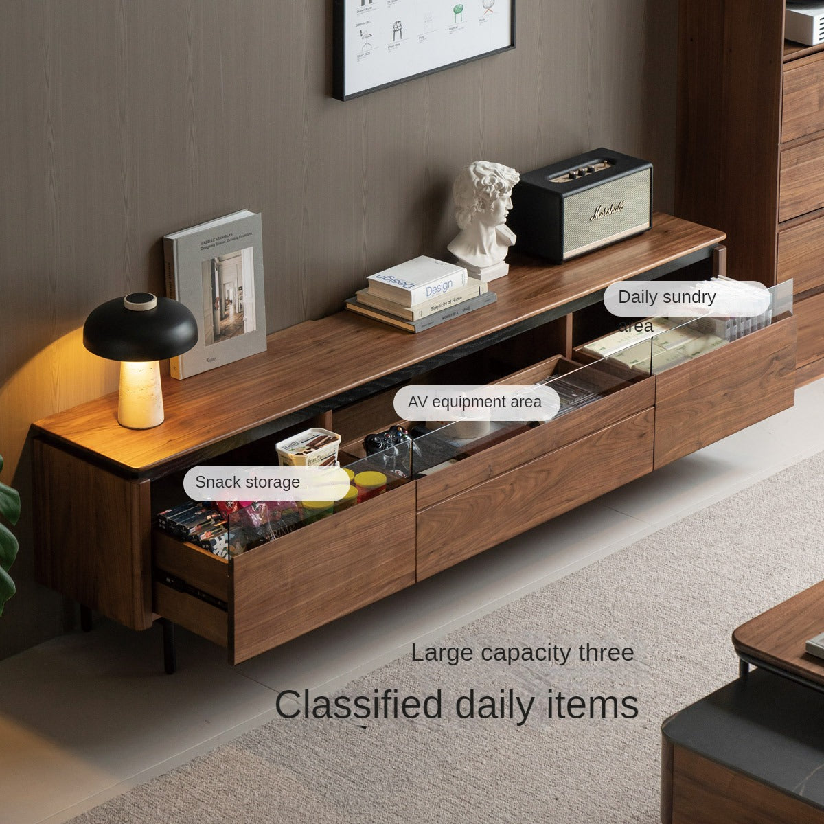 Black Walnut Solid Wood Italian Light Luxury TV Cabinet.