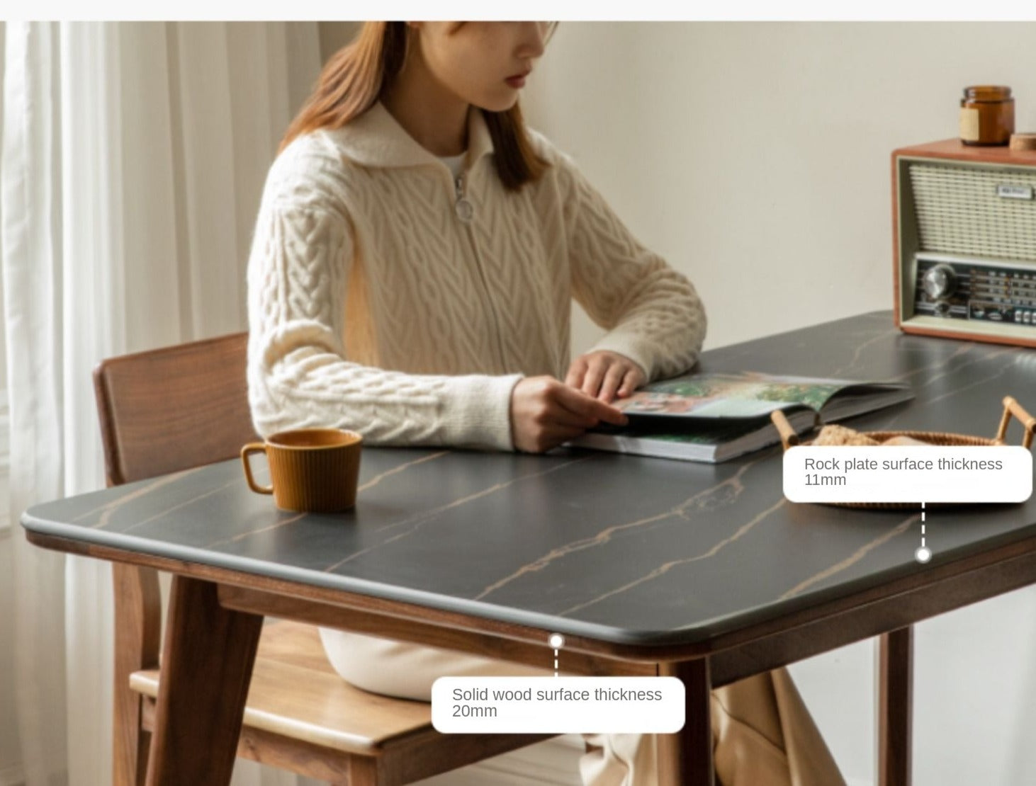 Ash, Black Walnut Solid Wood Slate Dining Table